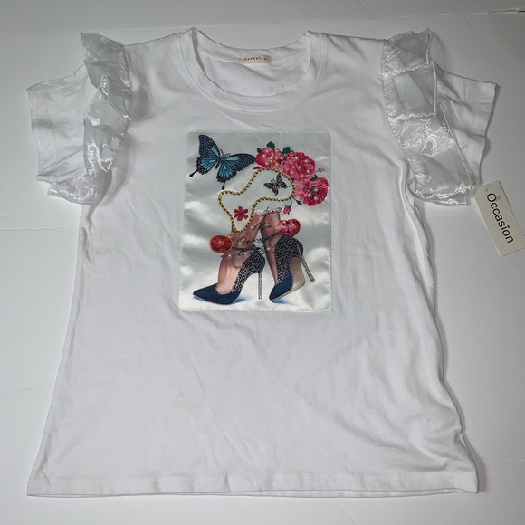 Glam Shoe Diva Graphic Tee w Pearls [TO-75] - Picture 4 of 8